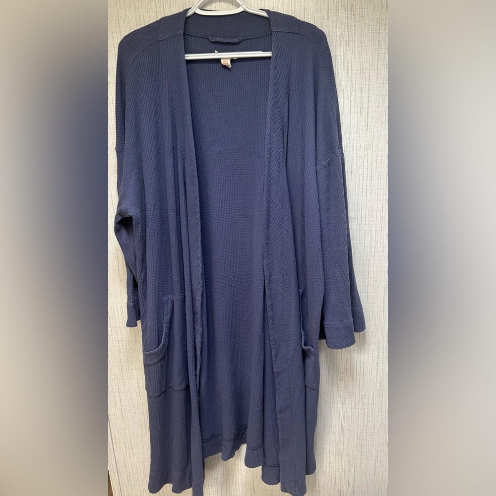 Madewell Cotton Blue‎ Waffle Knit Long Line Cardigan 3/4 Sleeve Oversized